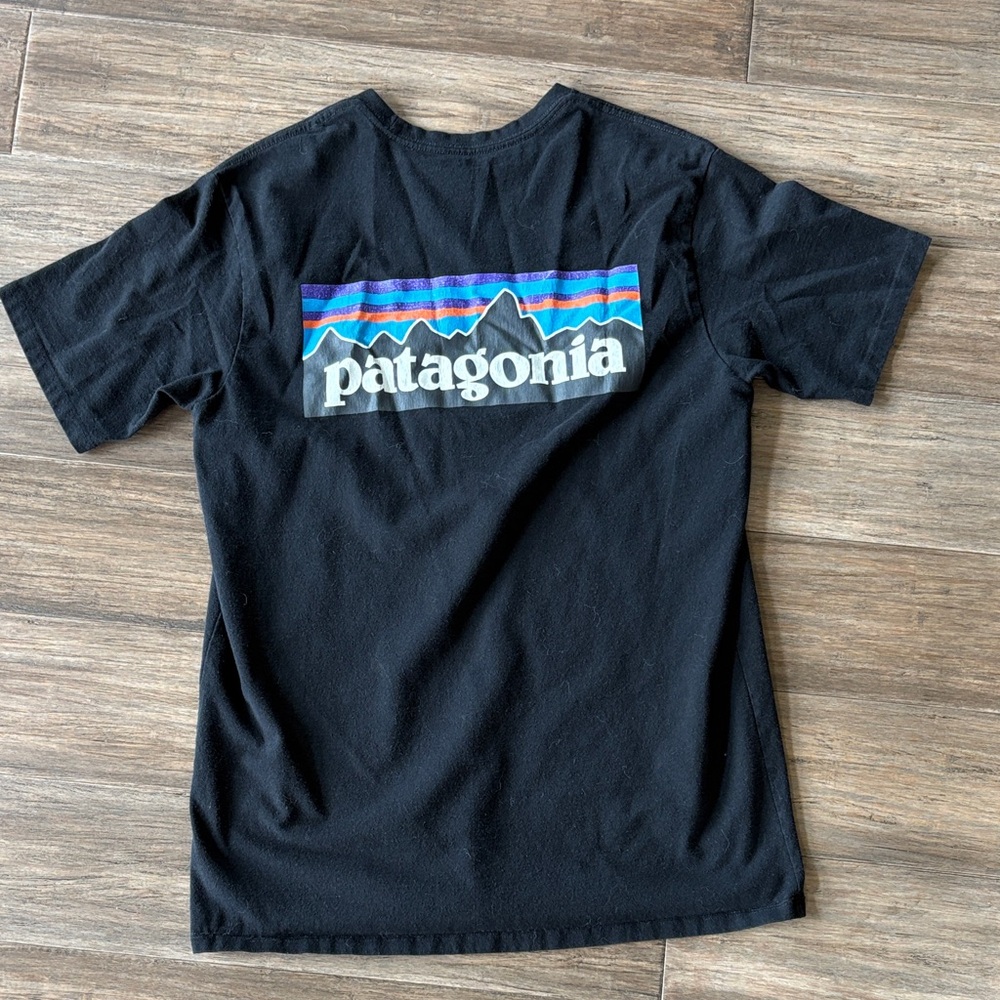 Patagonia Black Tee with Mountain Logo Men’s Small